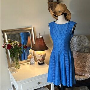 Danny and Nicole blue high neck, retro floral lace fit/flare swing dress 6​